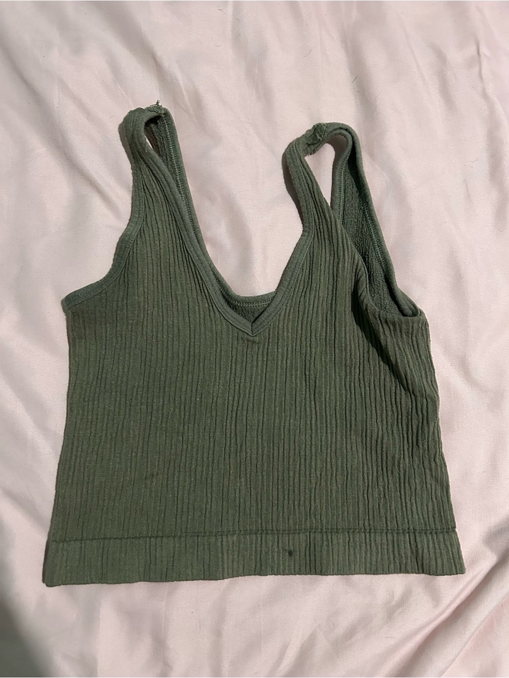 Ribbed V-Neck Tank Top - Olive Green